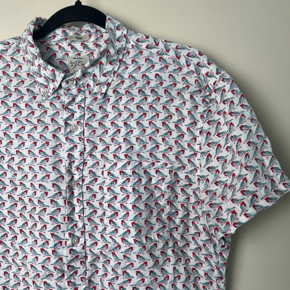 J.Crew Slim Fit Linen All over print Button Down Short Sleeve Men's Medium Shirt - Picture 1 of 9